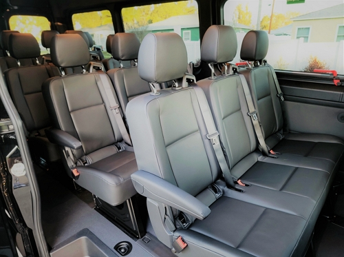 Sprinter van interior as seen from the side entry door